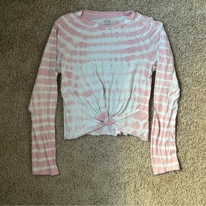 W Pink&White TieDye Victoria Secret PINK Knotted Cropped Long Sleeve Size XS|A26